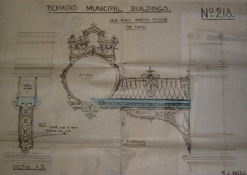 Plans for Richmond Town Hall clock.