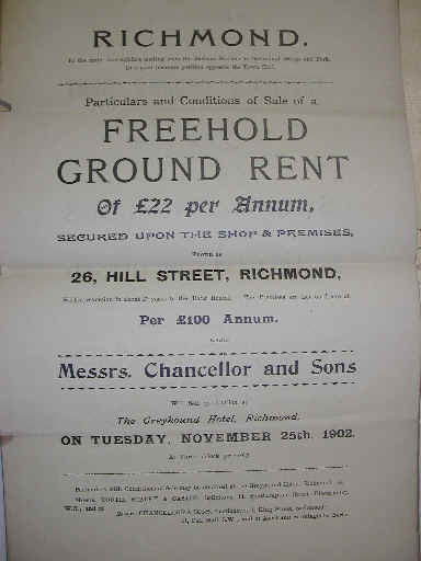 Number 26 Hill Street sale poster, November 25th 1902