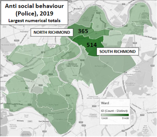 Anti-Social Behaviour, by Ward, Richmond upon Thames, Jan – Dec 2019