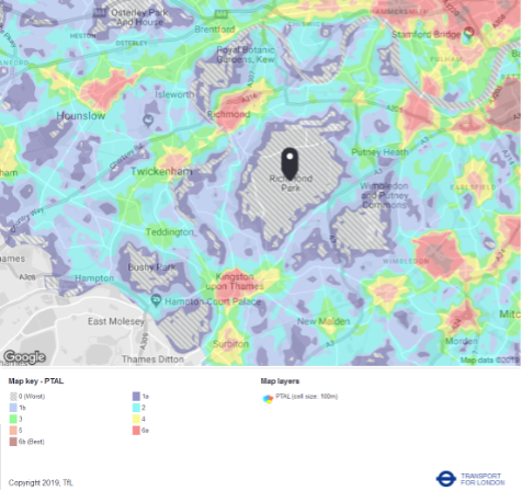 Public Transport Accessibility Levels (PTALs) across Richmond upon Thames