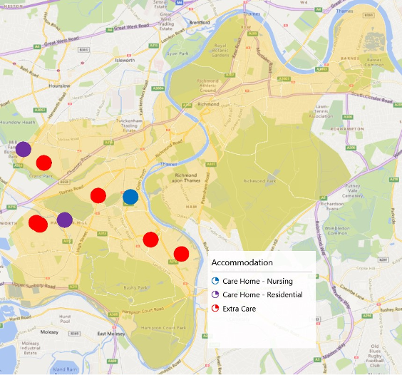 Locations of accommodation-based care services in Richmond (internal data)