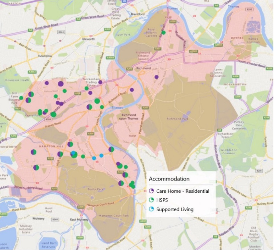 Locations of accommodation-based care services for learning disabilities in Richmond