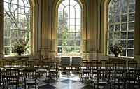 Seats arranged towards windows in the Octagon Room