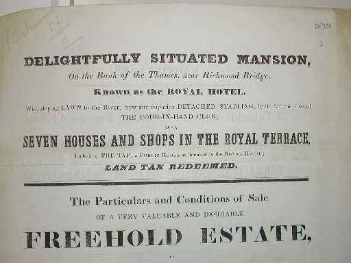 Scanned image of text from the sale catalogue for the Royal Hotel, No 23 Hill StreetSold by Foster and Son, 20th June 1842.
