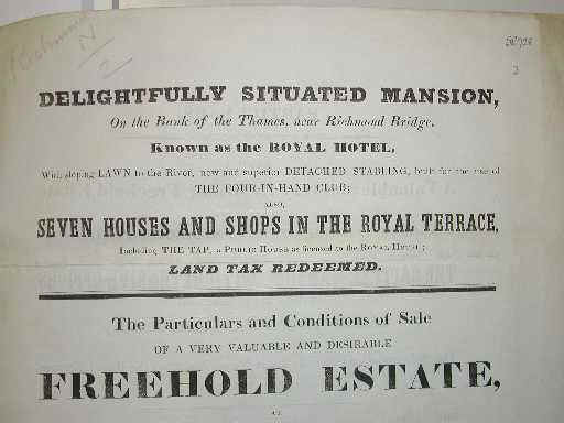 Scanned image of text from the sale catalogue for the Royal Hotel, No 23 Hill StreetSold by Foster and Son, 20th June 1842.