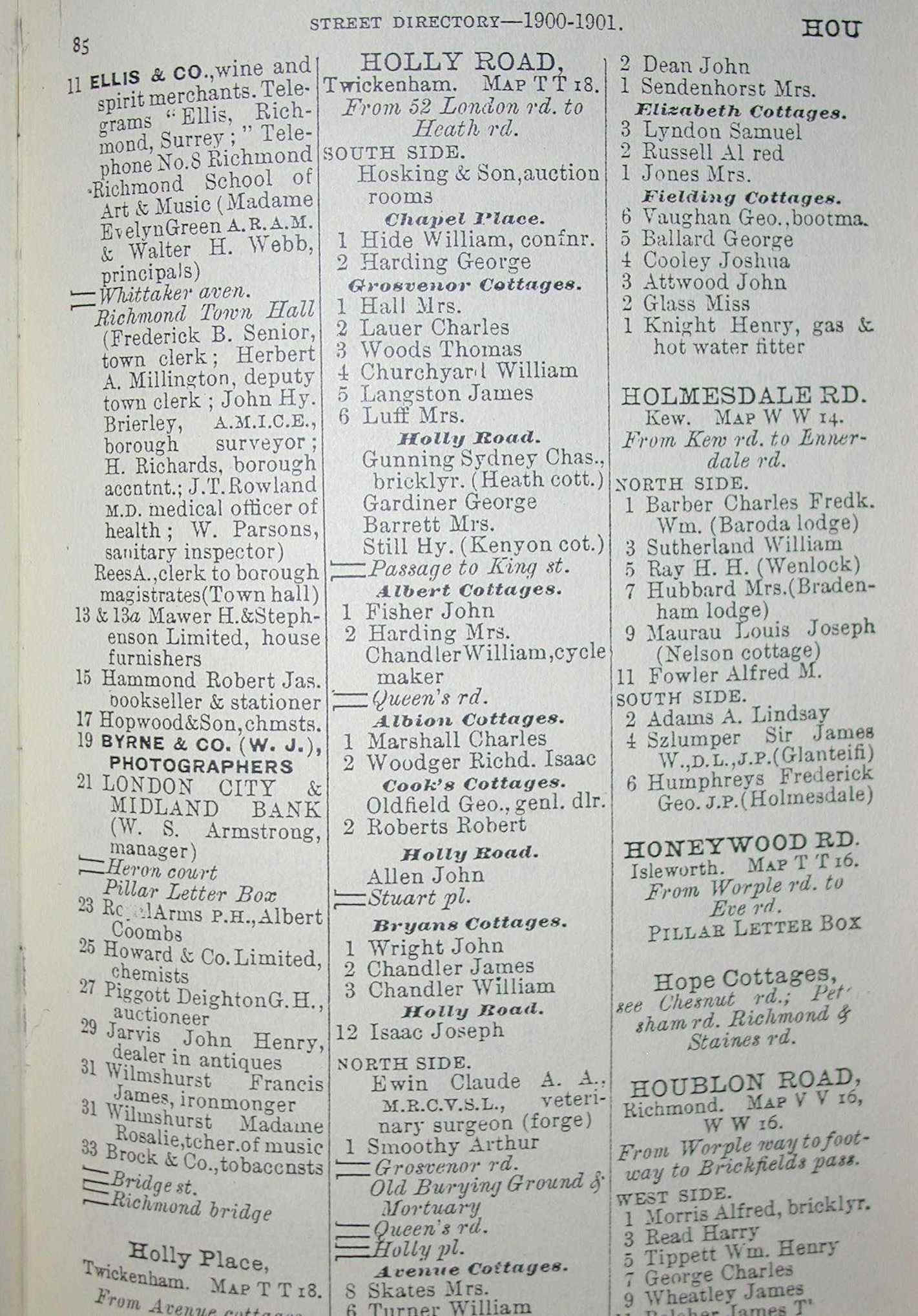Richmond, Kew etc. street directory. Hill Street west side