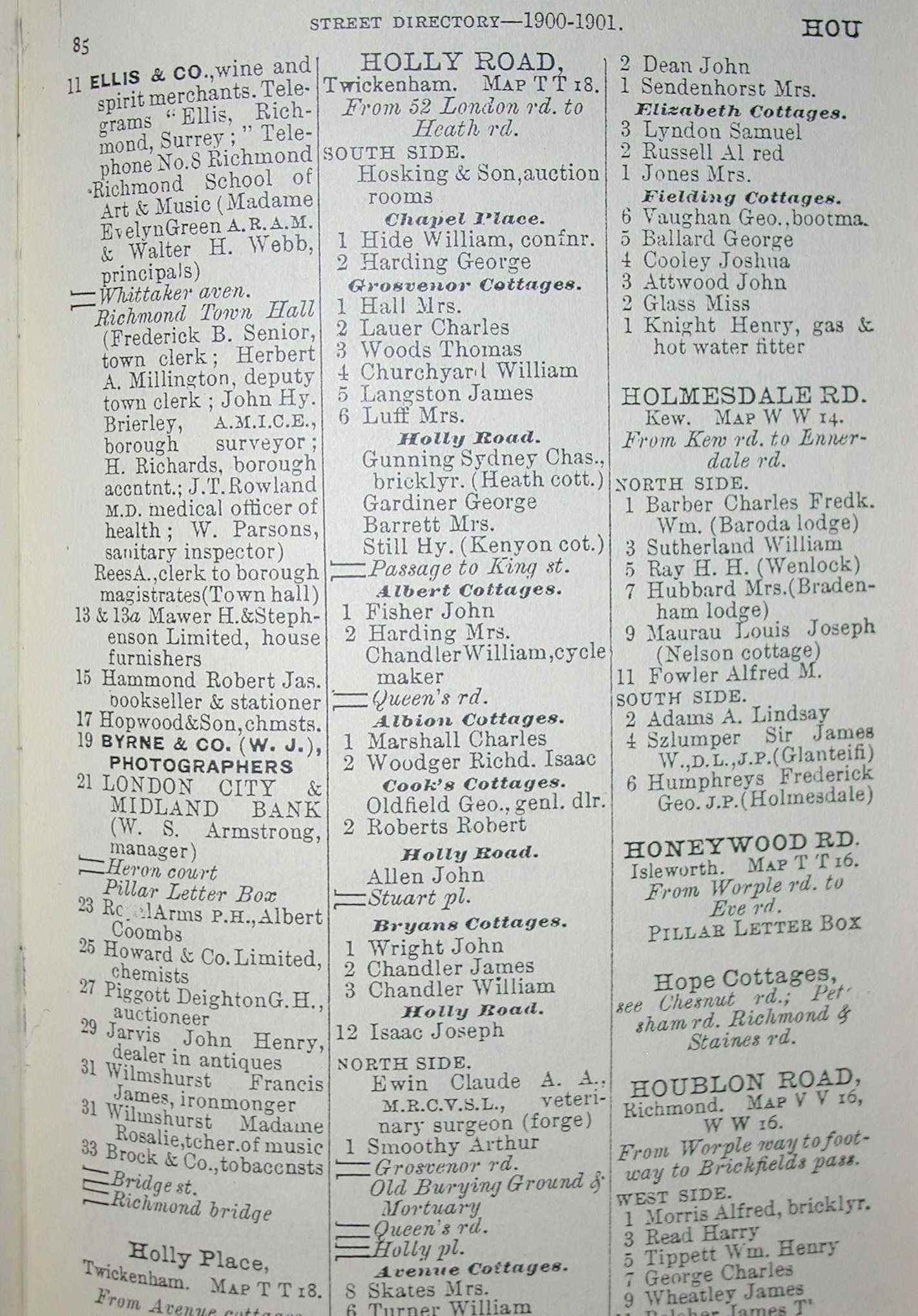 Richmond, Kew etc. street directory. Hill Street west side