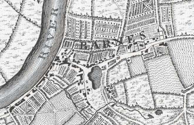 Figure 5: Extract from John Rocque’s ’10 miles round London map’ (Surveyed 1741 – 5, published 1746)