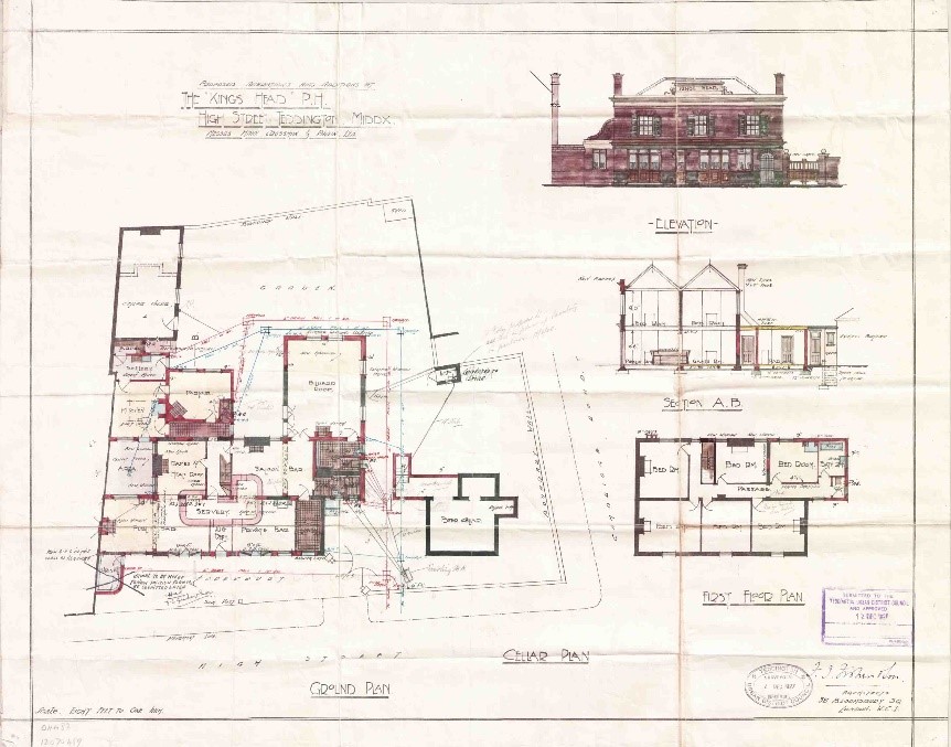 Figure 18 Drawing showing proposed alterations to the Kings Head pub in 1927