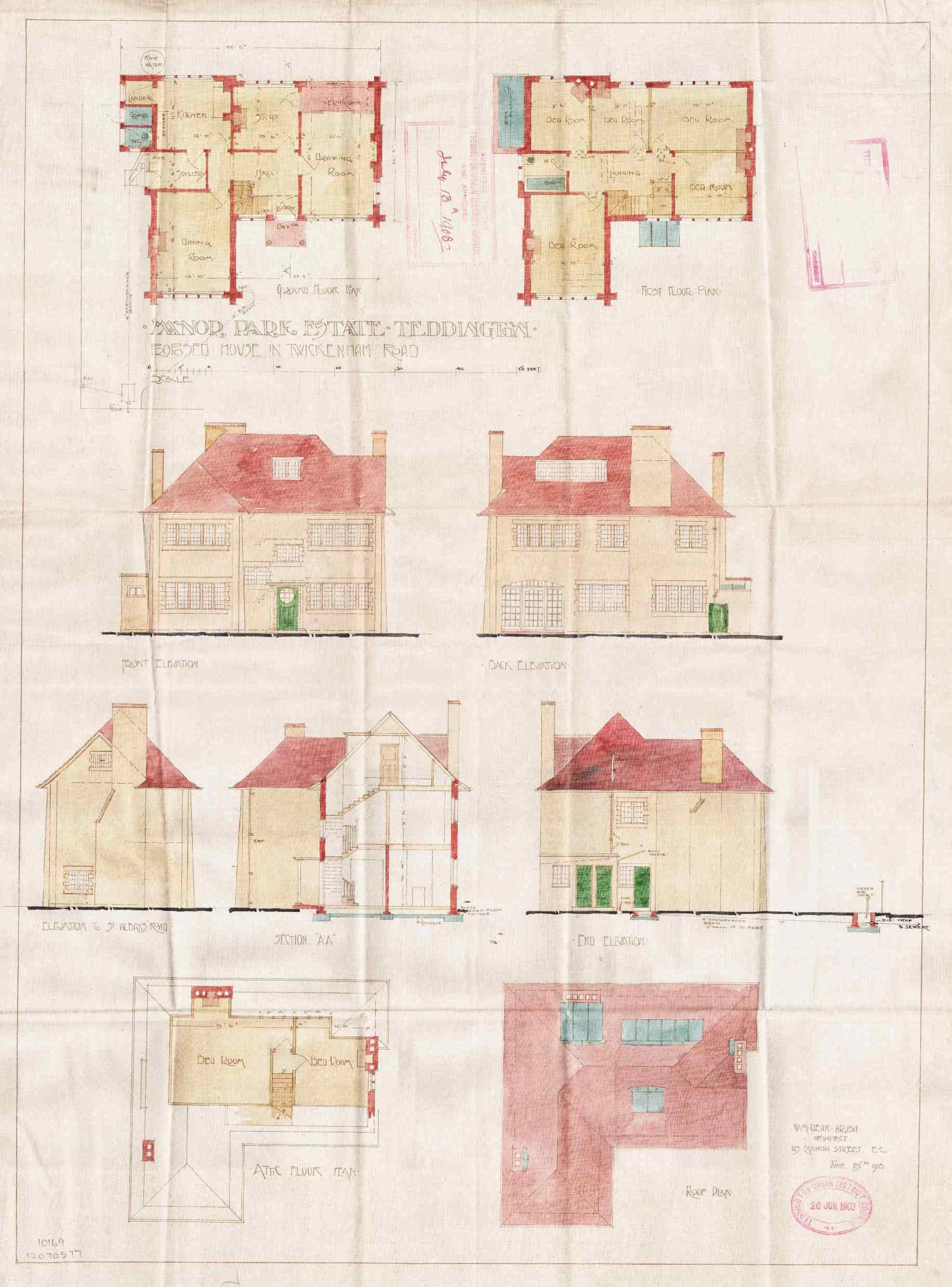 Figure 11 Architectural drawing of 7 Twickenham Road by W M Dean 1903