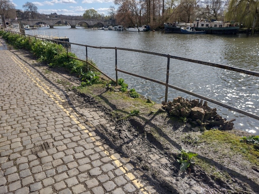 Figure 56 Riverside view with railings and cobbles