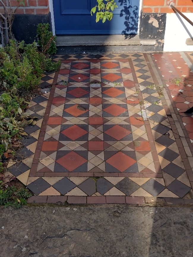 Geometric tiled entrance path, St John’s Road