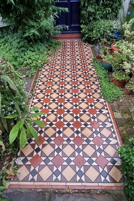 Geometric tiled entrance path, St John’s Road