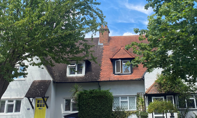 Figure 25 Example of an inharmonious roofscape at 14 and 16 Mays Road due to a bad colour match