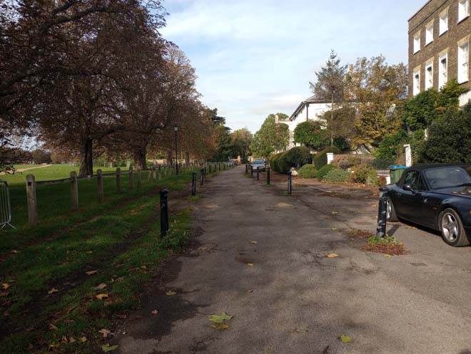 Fig. 58 View of Campbell Road from the entrance towards Hampton Court House.