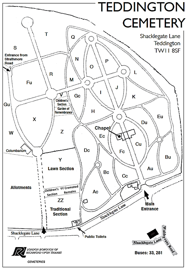 Teddington cemetery map