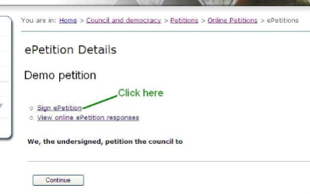 Step 1 - click Sign ePetition