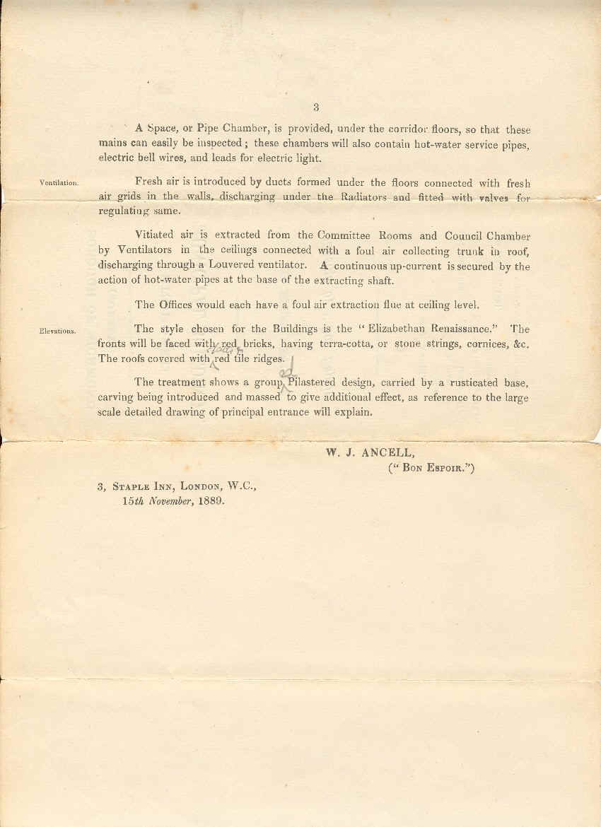 Municipal Buildings - page 3 of W.J. Ancell's proposals for Richmond Town Hall, 1889.