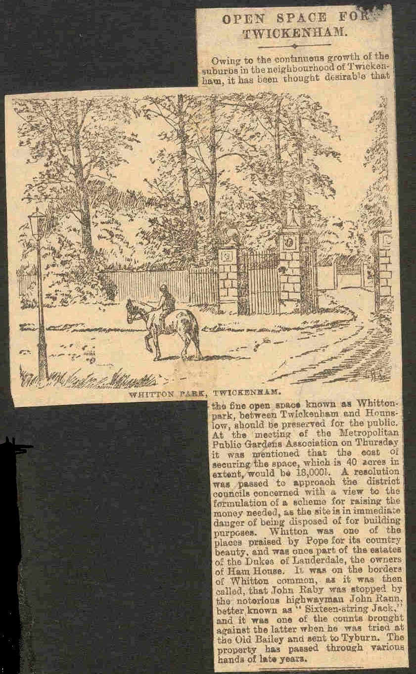 'Open Space for Twickenham', newspaper article on Whitton Park