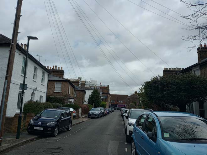 Figure 160: View of Stanton Road looking north towards the High Street. The top of Seaforth Lodge is visible on the left